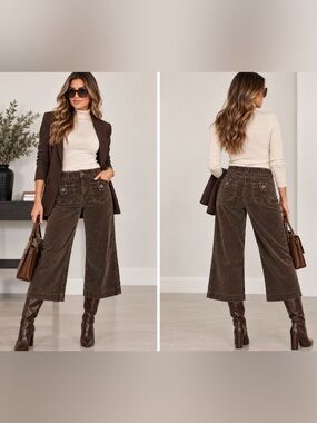 INC International Concepts Wide-Leg Corduroy Crop Pants in Dark Brown